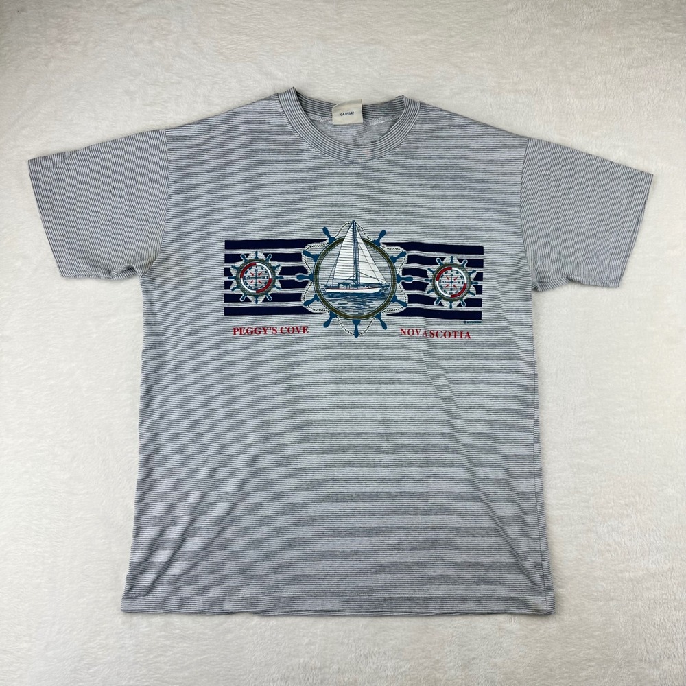 VTG 90s Single Stitch Attraction T Shirt Peggy's Cove Regular L Gray Stained